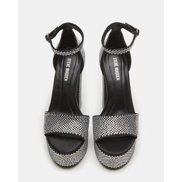 Steve Madden Glam Rhinestone Ankle Strap Crystal Platform Block Heel Sandal 9M - Picture 6 of 15